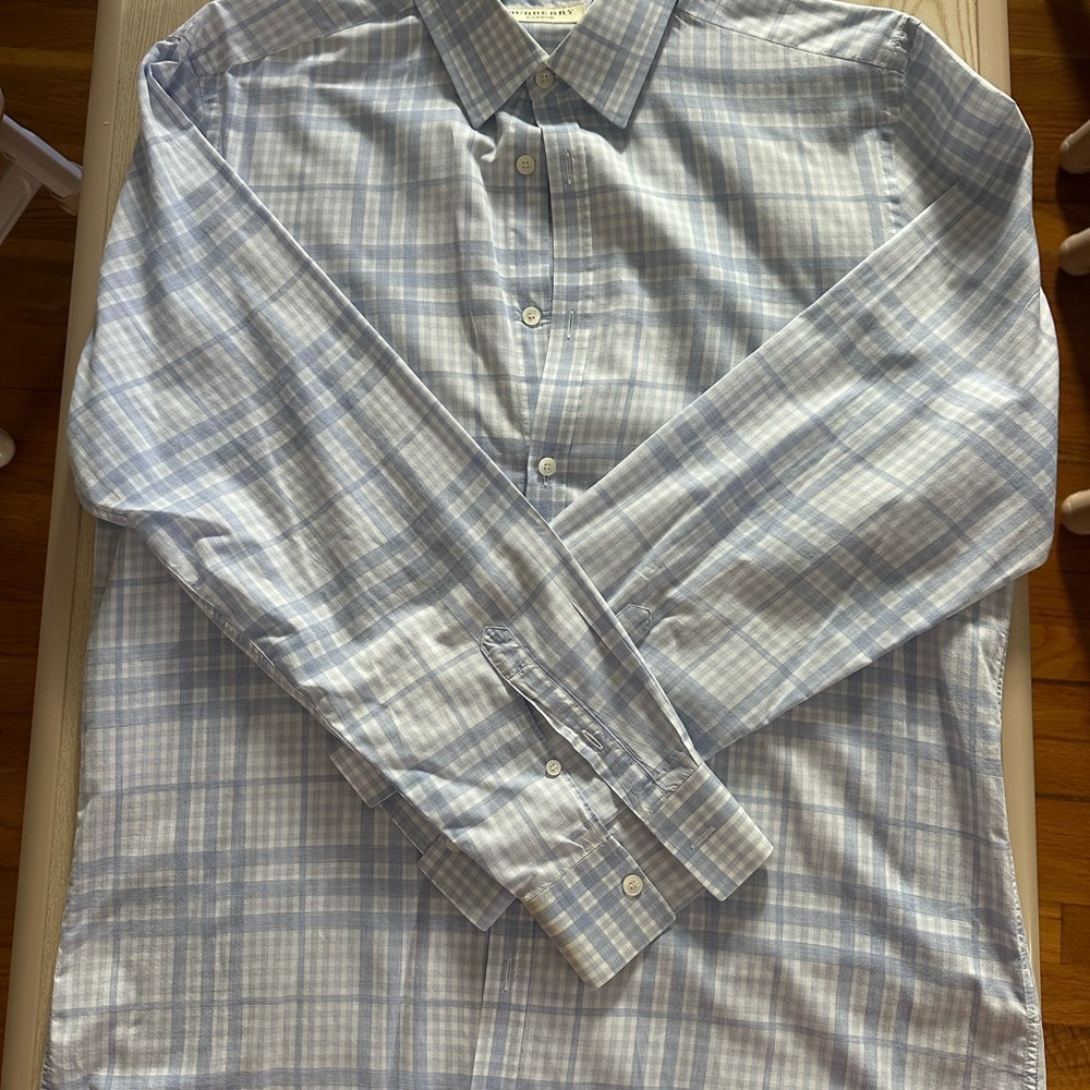 Burberry Light Blue and White Checkered Shirt